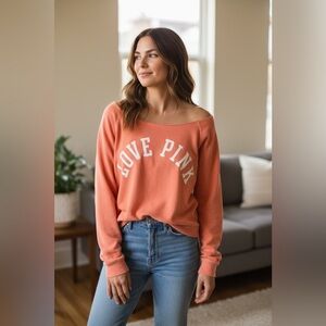 Victoria's Secret PINK off-the-shoulder‎ sweatshirt in a coral size Small